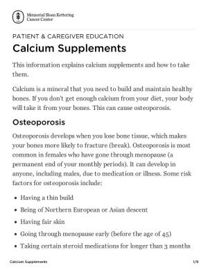 Calcium Supplements | Memorial Sloan Kettering Cancer Center