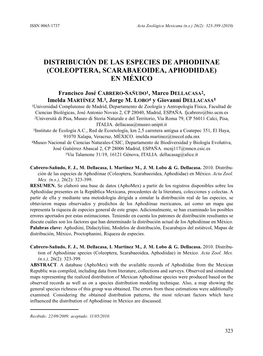 Distribución De Las Especies De Aphodiinae (Coleoptera, Scarabaeoidea, Aphodiidae) En México