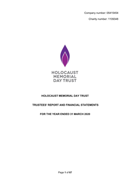 Company Number: 05415454 Charity Number: 1109348 HOLOCAUST
