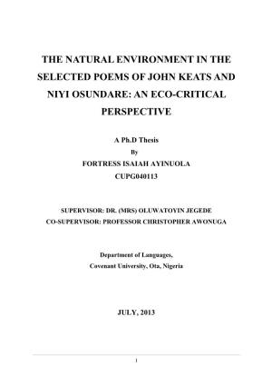 The Natural Environment in the Selected Poems of John Keats and Niyi Osundare: an Eco-Critical Perspective