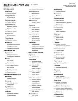 Plant List Bradley Lake