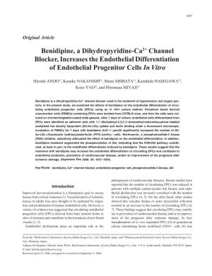 Benidipine, a Dihydropyridine-Ca2+ Channel Blocker, Increases the Endothelial Differentiation of Endothelial Progenitor Cells in Vitro