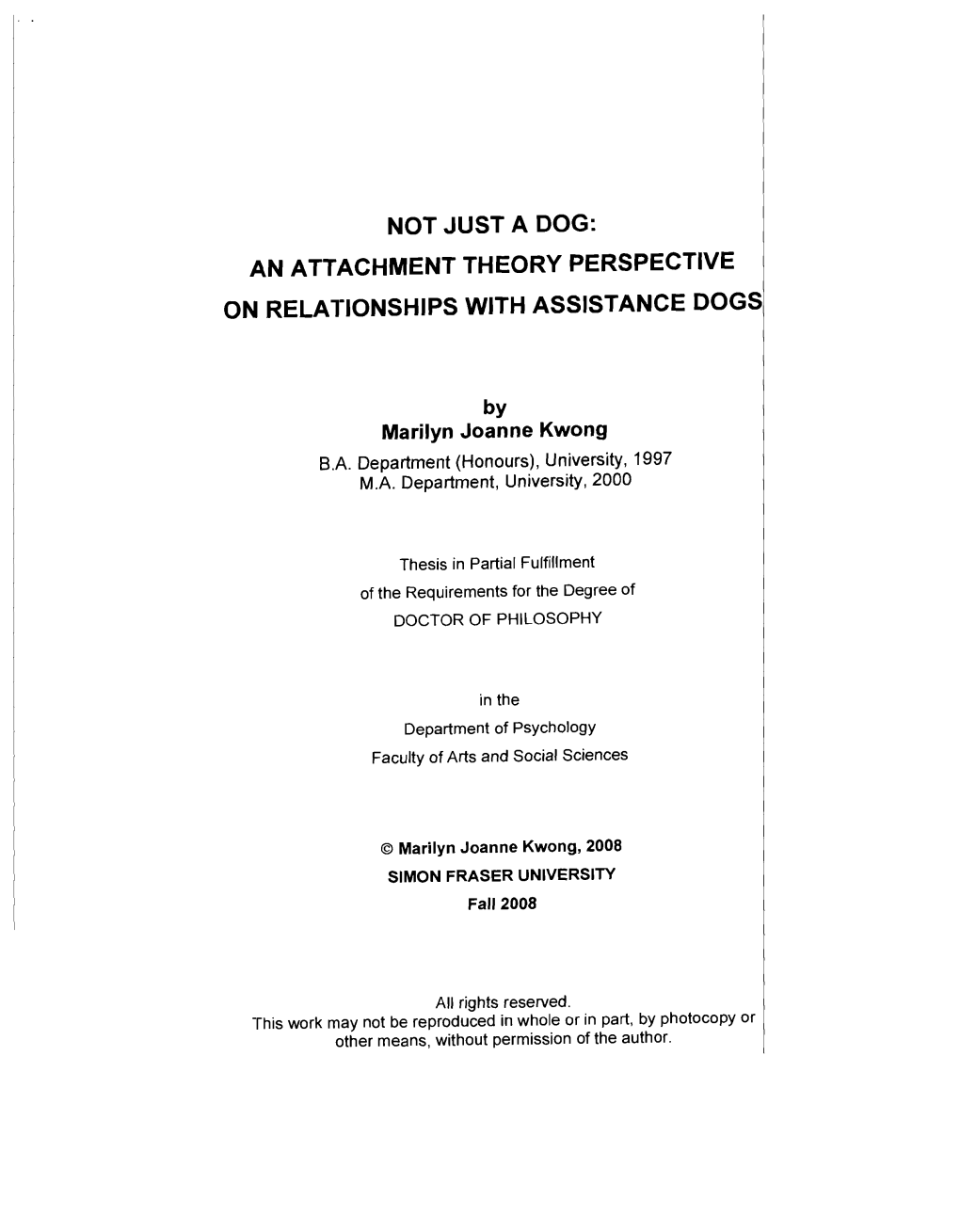 Not Just a Dog: an Attachment Theory Perspective on Relationships with Assistance Dogs