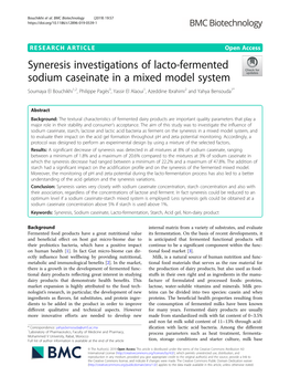 Syneresis Investigations of Lacto-Fermented Sodium Caseinate in a Mixed Model System