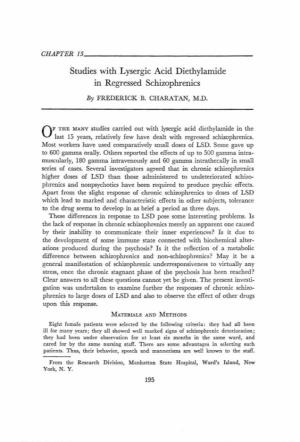 Studies with Lysergic Acid Diethylamide in Regressed Schizophrenics
