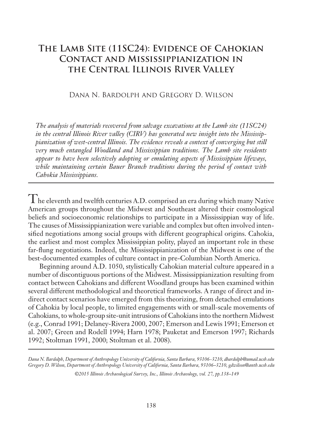 The Lamb Site (11SC24): Evidence of Cahokian Contact and Mississippianization in the Central Illinois River Valley