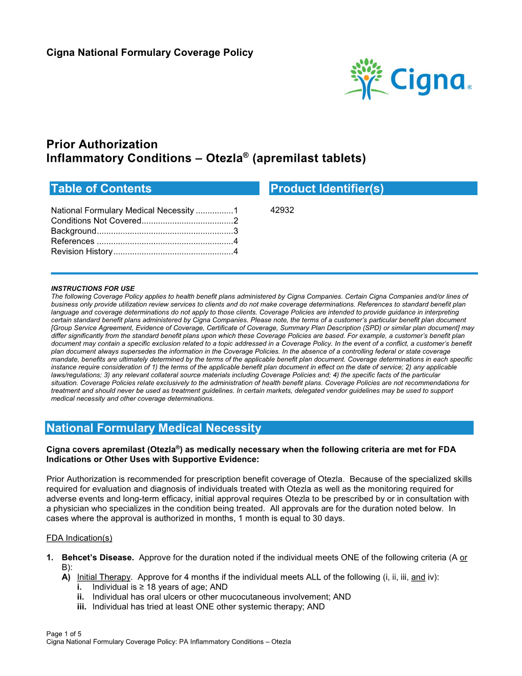 Prior Authorization Inflammatory Conditions – Otezla® (Apremilast Tablets)