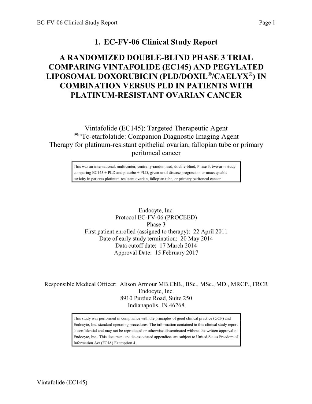 (Ec145) and Pegylated Liposomal Doxorubicin (Pld/Doxil®/Caelyx®) in Combination Versus Pld in Patients with Platinum-Resistant Ovarian Cancer