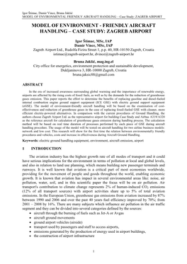 FRIENDLY AIRCRAFT HANDLING – Case Study: ZAGREB AIRPORT MODEL of ENVIRONMENT - FRIENDLY AIRCRAFT HANDLING – CASE STUDY: ZAGREB AIRPORT