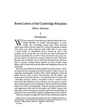 Some Letters of the Cambridge Ritualists Robert Ackerman