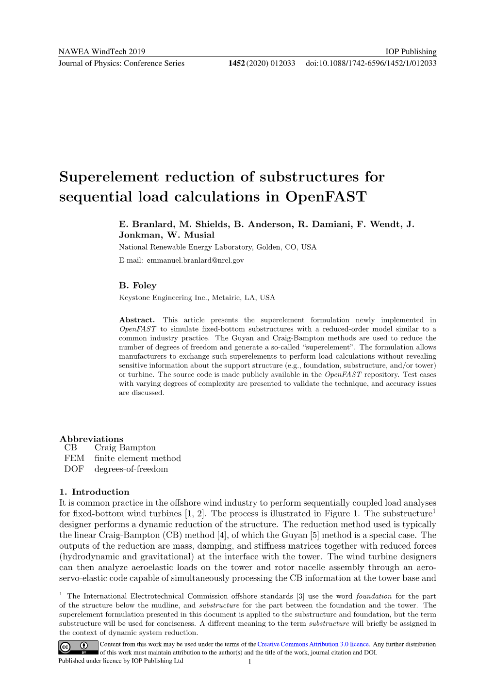 Superelement Reduction of Substructures for Sequential Load Calculations in Openfast