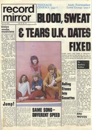 BLOOD, SWEAT Union Snubs Musicians the MUSICIANS UNION Hasrefused Toreply to Last Week'sarticle in Recordmirrorin Which C TEARS U.K