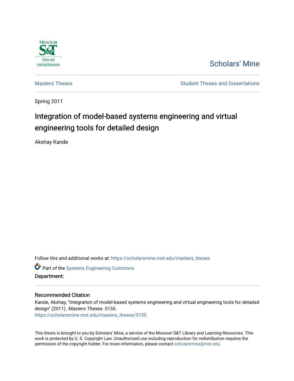 Integration of Model-Based Systems Engineering and Virtual Engineering Tools for Detailed Design