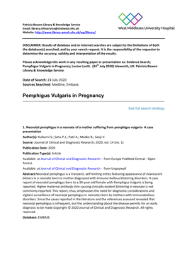 Pemphigus Vulgaris in Pregnancy; Louise Levitt