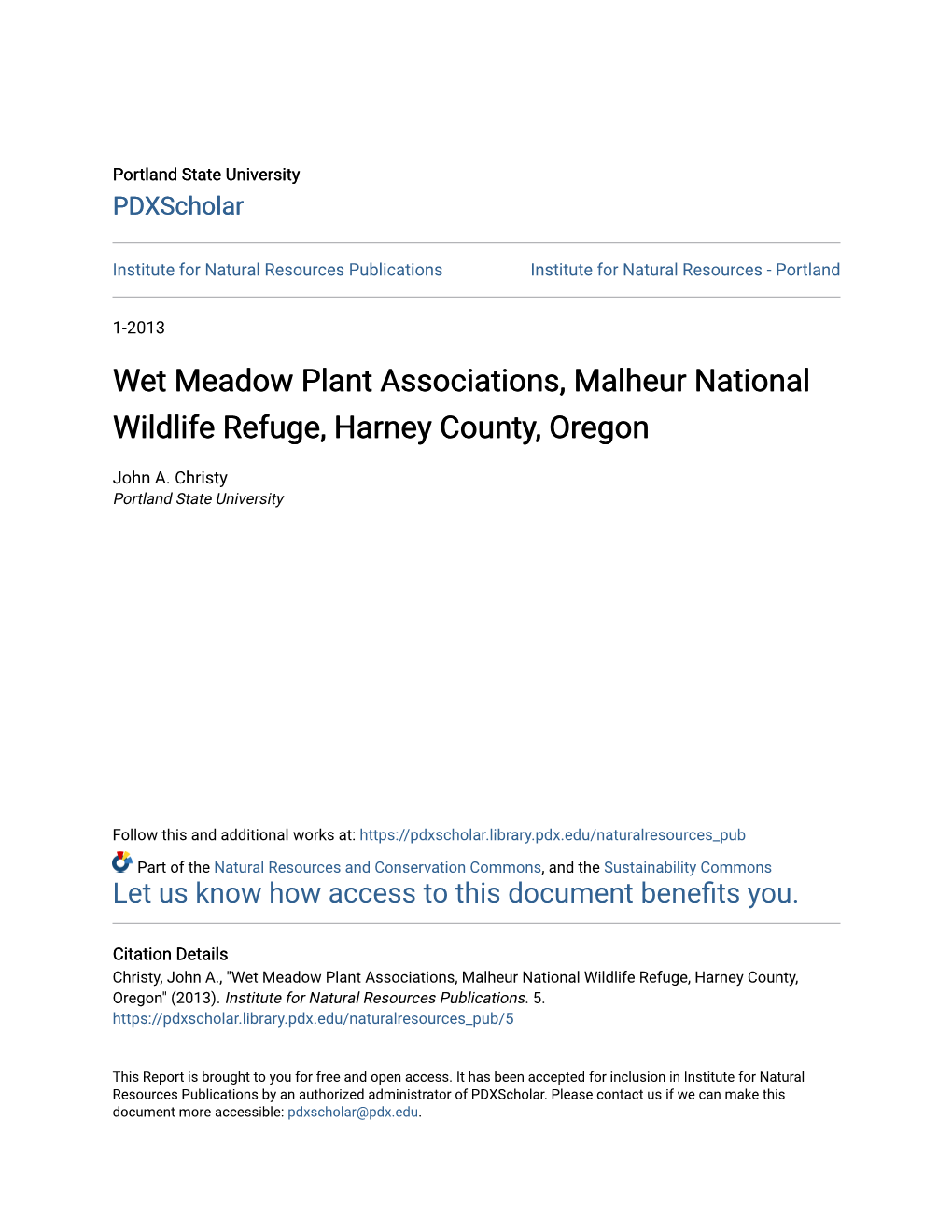 Wet Meadow Plant Associations, Malheur National Wildlife Refuge, Harney County, Oregon