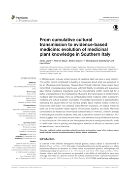 Evolution of Medicinal Plant Knowledge in Southern Italy