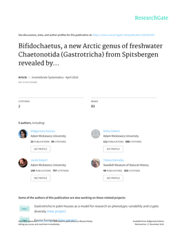 Bifidochaetus, a New Arctic Genus of Freshwater Chaetonotida (Gastrotricha) from Spitsbergen Revealed By