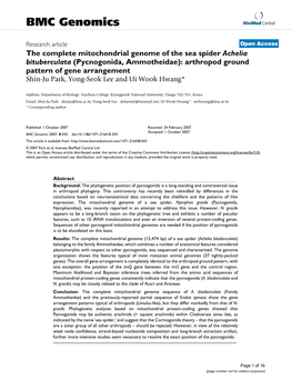 The Complete Mitochondrial Genome of the Sea Spider Achelia