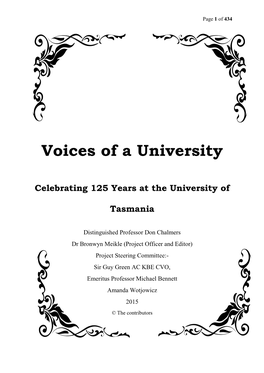 Voices of a University: Celebrating 125 Years at the University of Tasmania