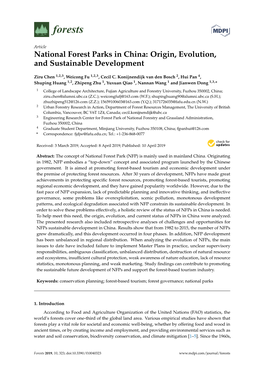 National Forest Parks in China: Origin, Evolution, and Sustainable Development