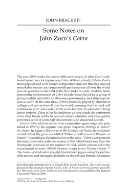 Some Notes on John Zorn's Cobra
