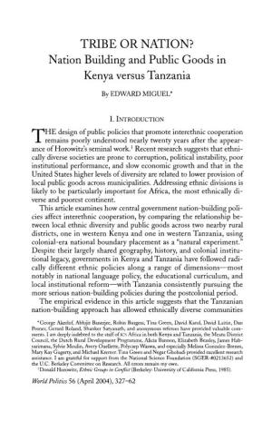 Nation Building and Public Goods in Kenya Versus Tanzania