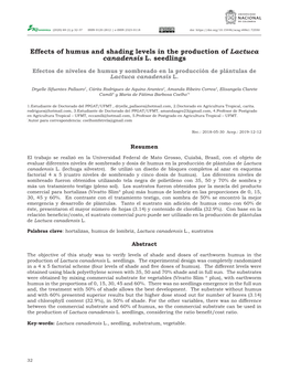 Effects of Humus and Shading Levels in the Production of Lactuca Canadensis L