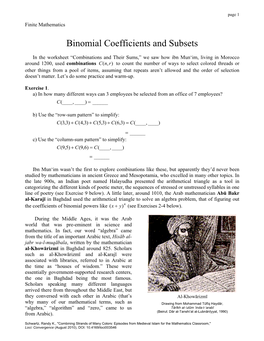 Binomial Coefficients and Subsets