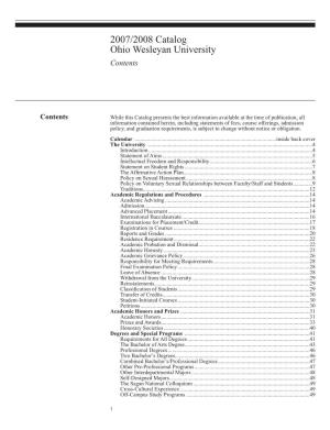 2007/2008 Catalog Ohio Wesleyan University Contents