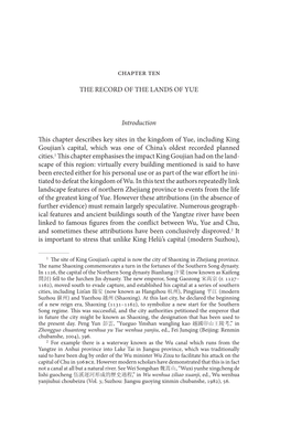 THE RECORD of the LANDS of YUE Introduction Is Chapter Describes Key Sites in the Kingdom of Yue, Including King Goujian's