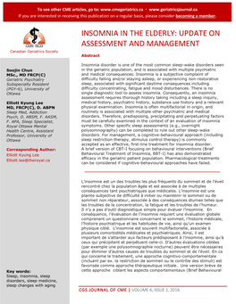 Insomnia in the Elderly: Update on Assessment and Management