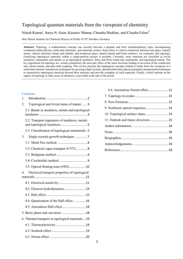 Topological Quantum Materials from the Viewpoint of Chemistry Nitesh Kumarǂ, Satya N