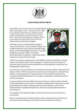 Colonel Robert Martin OBE Deputy Lieutenant