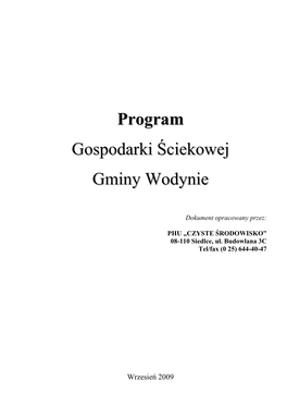 Program Gospodarki Ściekowej Gminy Wodynie