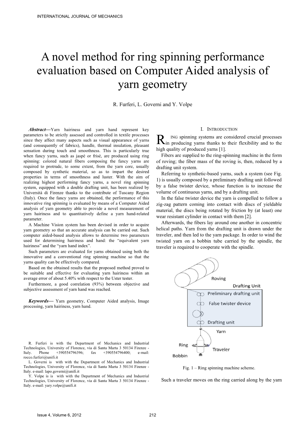 A Novel Method for Ring Spinning Performance Evaluation Based on Computer Aided Analysis of Yarn Geometry