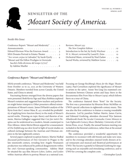 Spring 2018 NEWSLETTER of the Mozart Society of America