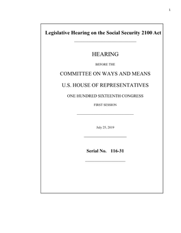 Legislative Hearing on the Social Security 2100 Act