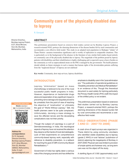 Community Care of the Physically Disabled Due to Leprosy