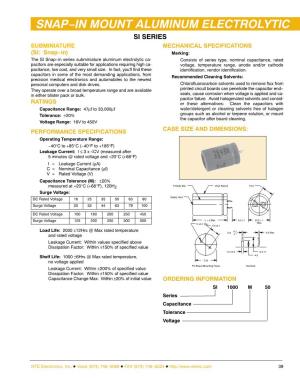 SI Series Snap-In Elctrolytic Capacitors | NTE Electronics, Inc