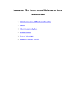 Stormwater Filter Inspection and Maintenance Specs