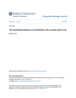 The Charitable Endeavors of Archbishop John Joseph Lynch, C.M