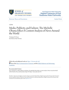 Media, Publicity, and Fashion: the Ichelm Le Obama Effect a Content Analysis of News Around the World Temitope M