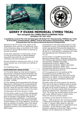 The North Wales Car Club Ltd Will Promote a National B Permit Production Car Trial on Sunday 3Rd August 2003 at Hendrellwyn-Y