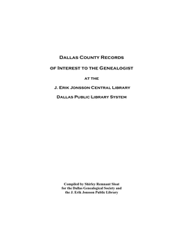 Dallas County Records of Interest to the Genealogist