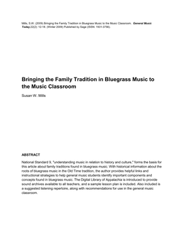 Bringing the Family Tradition in Bluegrass Music to the Music Classroom