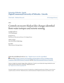Controls on Recent Alaskan Lake Changes Identified from Water Isotopes and Remote Sensing Lesleigh Anderson USGS, Land@Usgs.Gov