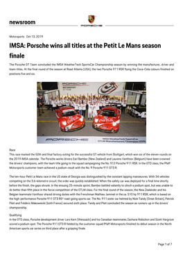 IMSA: Porsche Wins All Titles at the Petit Le Mans Season Finale