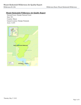 Mount Skokomish Wilderness Air Quality Report, 2012