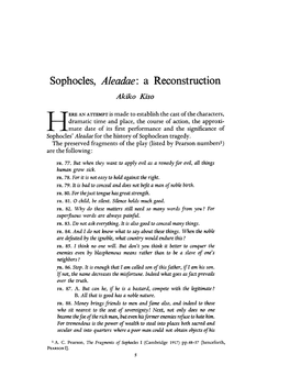 Sophocles, Aleadae: a Reconstruction Akiko Kiso