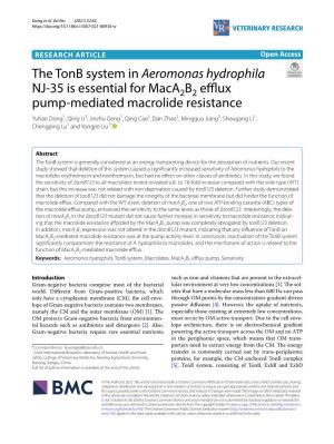 The Tonb System in Aeromonas Hydrophila NJ-35 Is Essential for Maca2b2 Efflux Pump-Mediated Macrolide Resistance